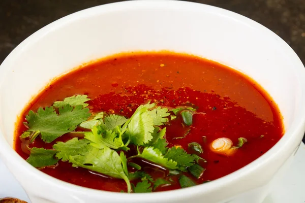 Cold Spanish Gazpacho Soup Cilantro — Stock Photo, Image