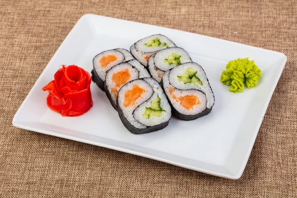 Japanese Cold Traditional Salmon Roll — Stock Photo, Image