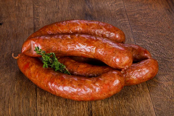 Pork Sausages Wooden Background — Stock Photo, Image