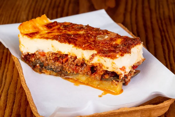 Řecké Tradiční Mousaka Masem — Stock fotografie