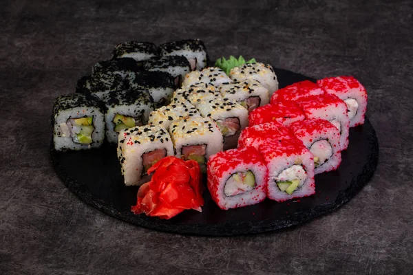 Zestaw Różnych Składników Japońska Sushi — Zdjęcie stockowe