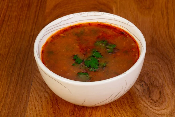 Caucasian Kharcho soup with herbs — Stock Image Caucasian Kharcho Soup Herbs Royalty Free Stock Images