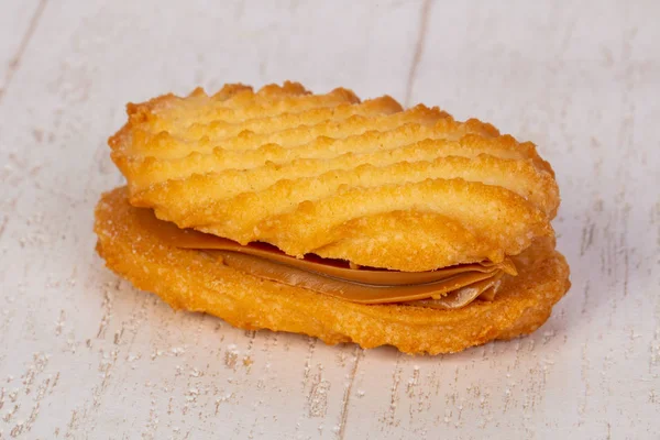 Zoete Smakelijke Koekjes Ower Houten Achtergrond — Stockfoto