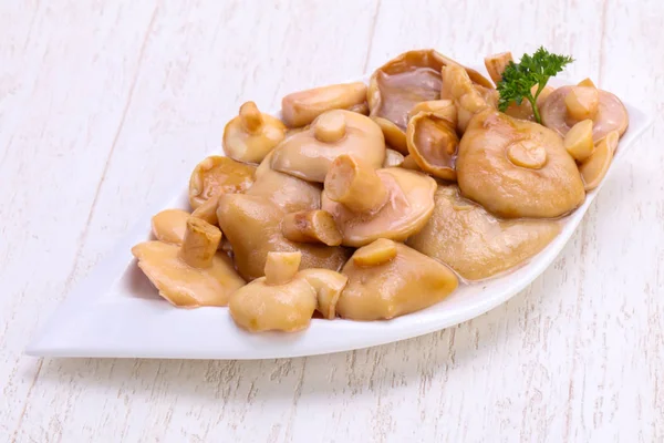 Pickled Mushrooms Bowl Spices — Stock Photo, Image