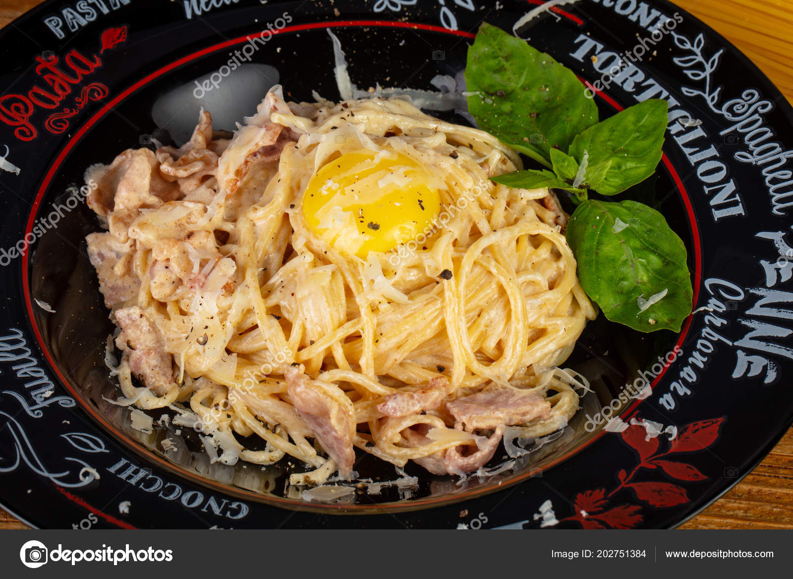 Delicios Carbonara Raw Egg Herbs Stock Photo by ©AndreySt 202751384