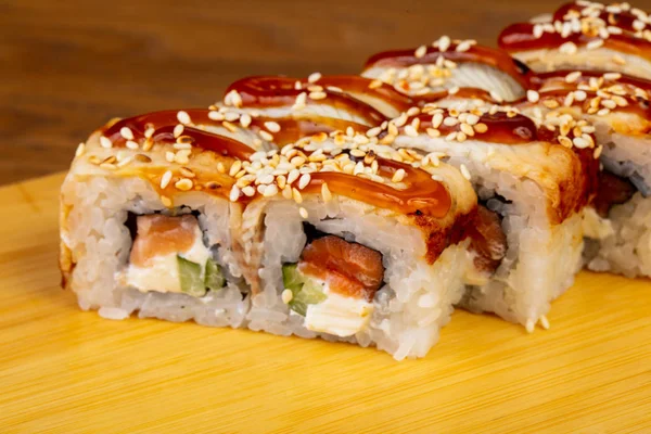 Delicious Eel Rolls Sesame Cheese — Stock Photo, Image