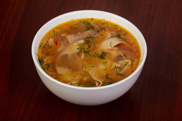 Sopa Frango Com Macarrão Endro — Fotografia de Stock