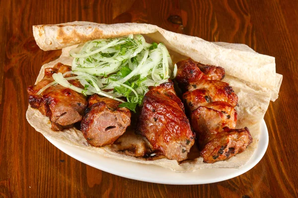 Kebab Mix Met Lavash Brood — Stockfoto