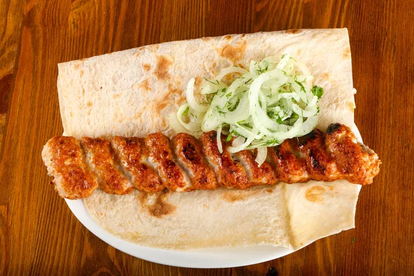 Pork Minced Kebab White Plate — Stock Photo, Image