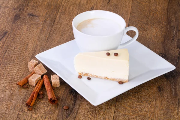 Capuccino Caffè Con Cheesecake — Foto Stock