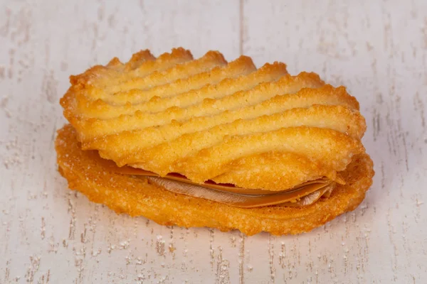 Zoete Smakelijke Koekjes Ower Houten Achtergrond — Stockfoto