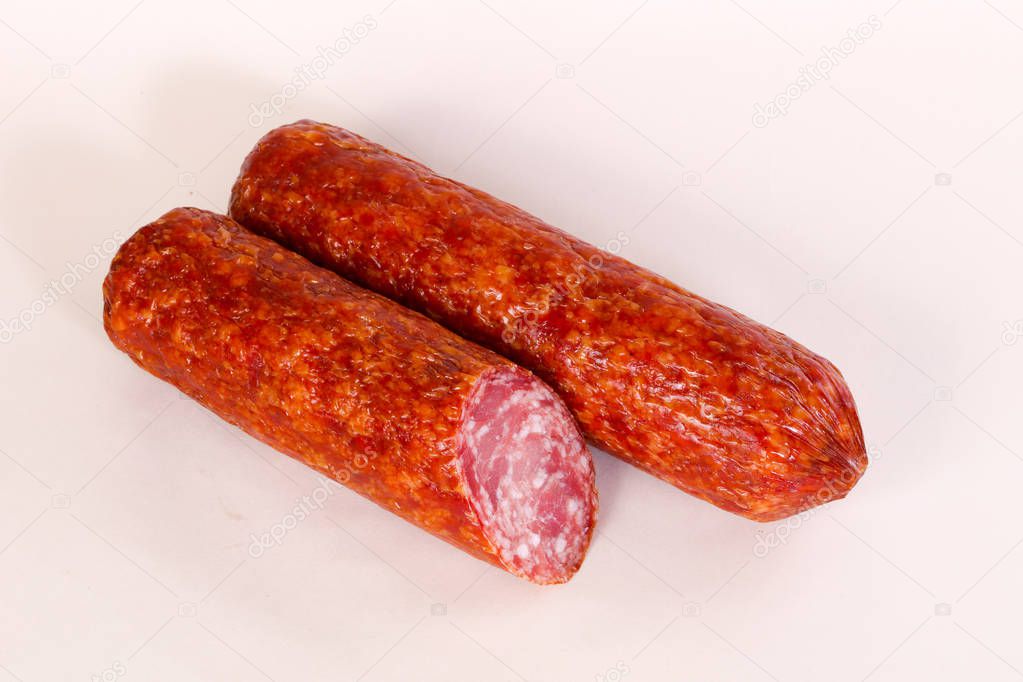 Dry salamy sausage isolated