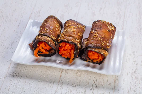 Tasty Fried Zucchini Roll Korean Carrot — Stock Photo, Image