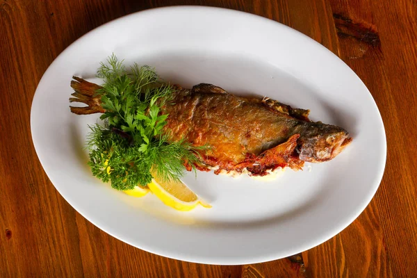 Trout Stuffed Cheese Served Lemon Herbs — Stock Photo, Image