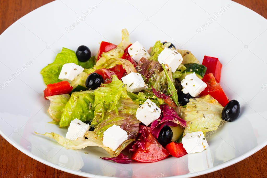 Delicious greek salad woth cheese and olives