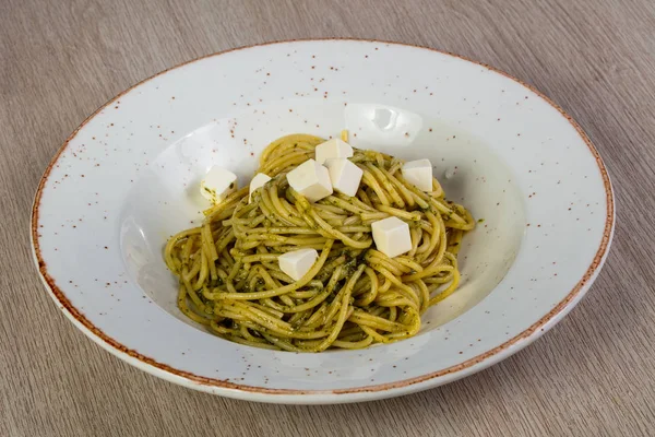 Pasta Con Salsa Pesto Formaggio Noci Cedro — Foto Stock