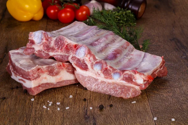 Raw Pork Meat Wooden Background — Stock Photo, Image