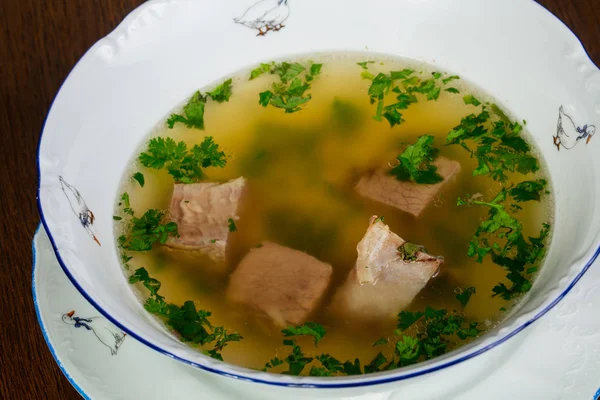 Sopa Carne Ligera Con Hierbas —  Fotos de Stock