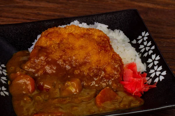 Japanisches Tonkatsu Schweinefleisch Mit Currysoße Und Reis — Stockfoto