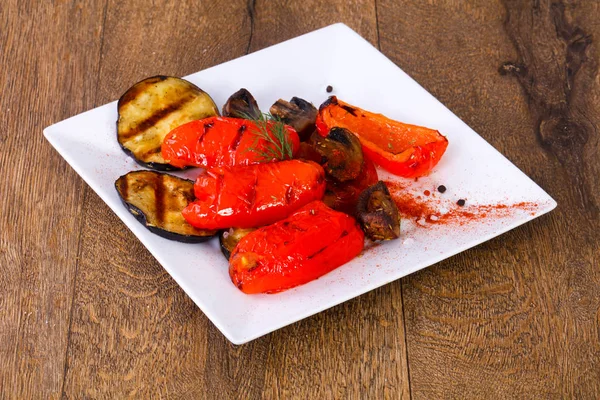 Tasty Grilled Vegetables Wooden Background — Stock Photo, Image