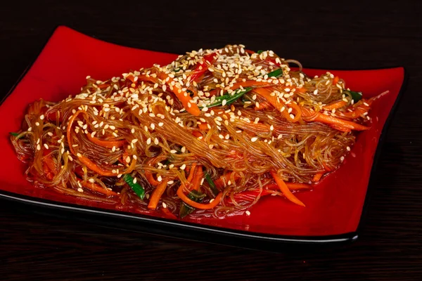 Udon Wok Asiatique Nouilles Verre — Photo