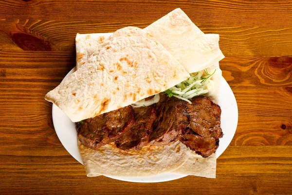 Beef Kebab Shashlik Lavash Bread — Stock Photo, Image