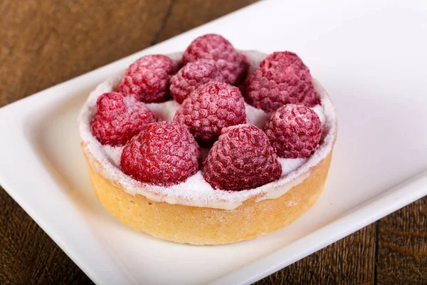 Raspberry Tasty Cake Wooden Background — Stock Photo, Image