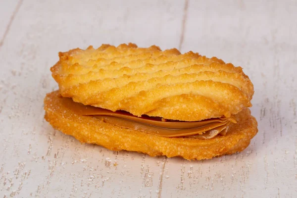 Zoete Smakelijke Koekjes Ower Houten Achtergrond — Stockfoto