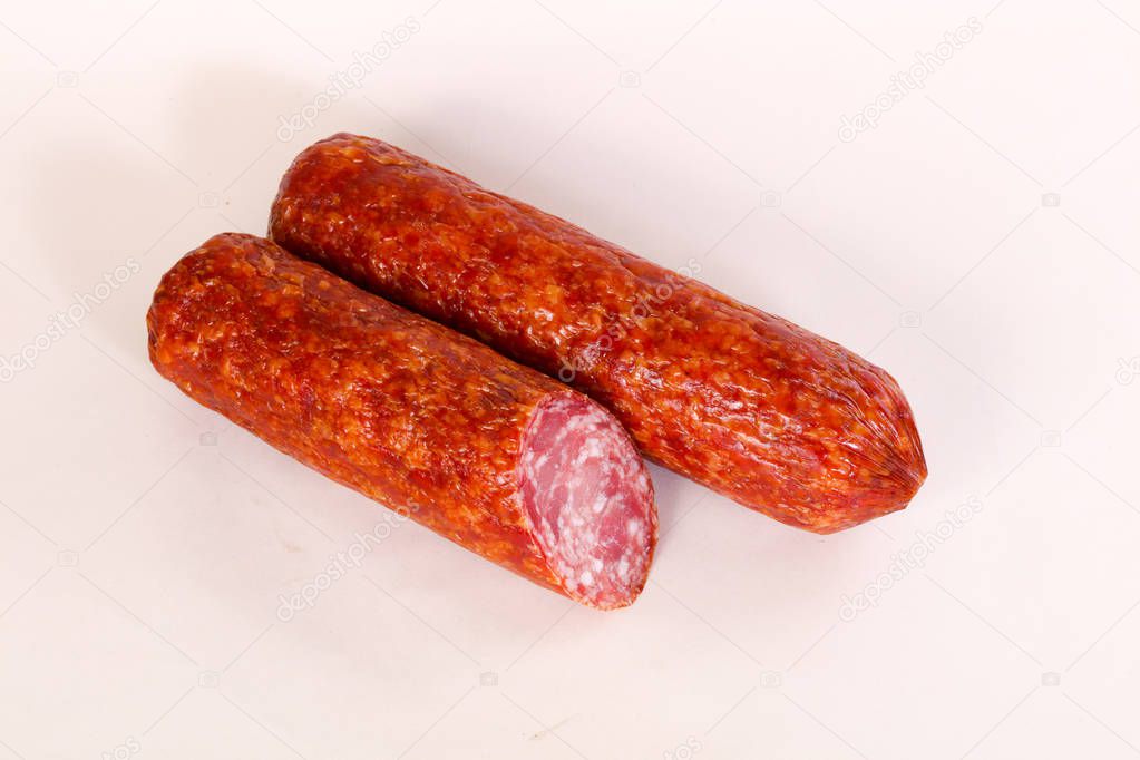 Dry salamy sausage isolated