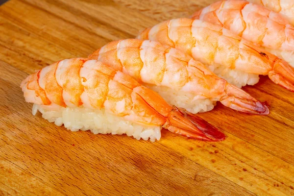 Sushi Gambas Sobre Fondo Madera — Foto de Stock