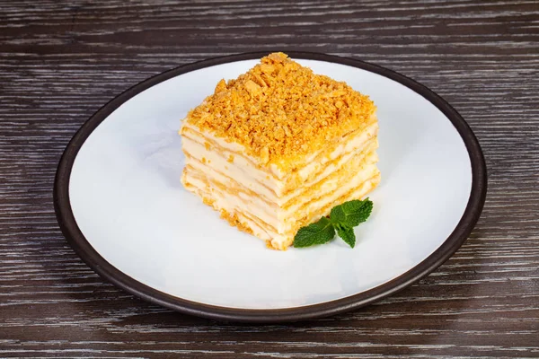 Delicious Napoleon Desert Cake Servet Mint — Stock Photo, Image