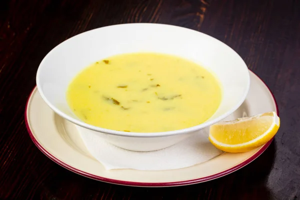 Georgian soup chihirtma served lemon — Stock Image Georgian Soup Chihirtma Served Lemon Royalty Free Stock Images