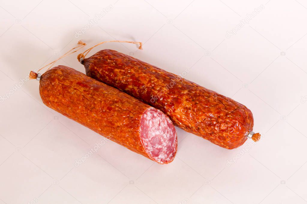 Two Salamy sausages isolated