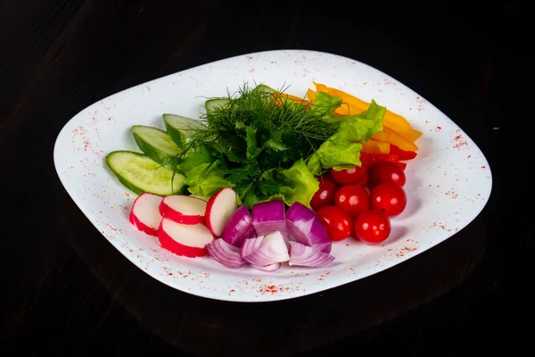 Fresh Vegetables Plate Mix Herbs — Stock Photo, Image