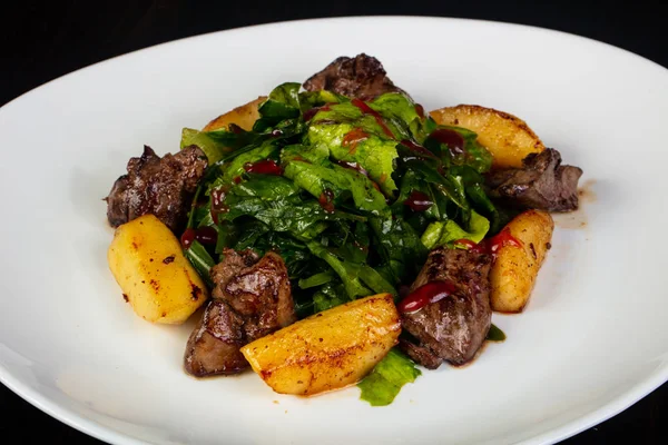 Salade Met Kippenlever Aardappel — Stockfoto