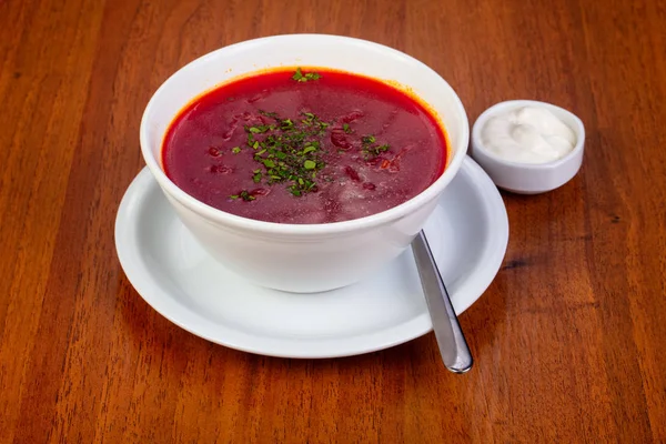Вкусный Борщовый Суп Сметаной — стоковое фото