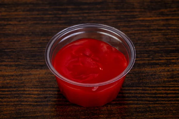 Porción Salsa Ketchup Sobre Madera —  Fotos de Stock