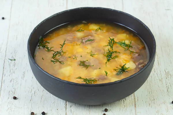 Pea soup with beef and dill — Stock Image Pea Soup Beef Dill Stock Picture