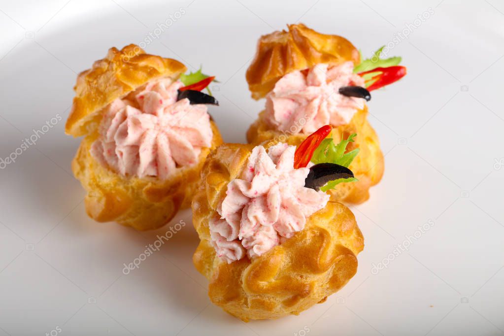 Profiteroles wuth shrimp cream for catering