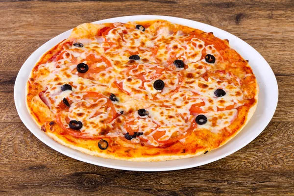 Margarita Pizza Olives Tomato Cheese — Stock Photo, Image