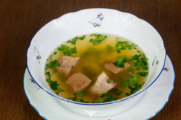 Sopa Carne Leve Com Ervas — Fotografia de Stock