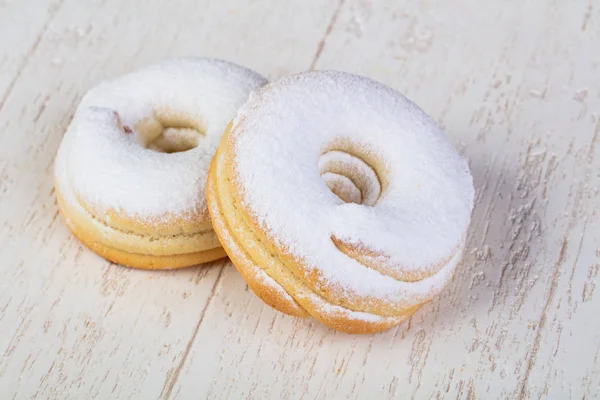 Zoete Smakelijke Donut Houten Achtergrond — Stockfoto