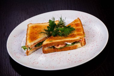 Lezzetli kızarmış sandviç somon ile 