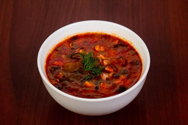 Traditional Solyanka Soup Meat — Stock Photo, Image