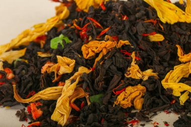 Aroma çay yığın meyve, meyveler ve otlar ile