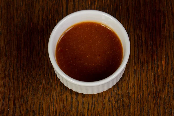 Molho Picante Tomate Sobre Madeira — Fotografia de Stock