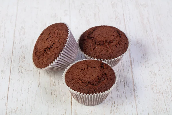 Doux Muffins Savoureux Sur Fond Bois — Photo