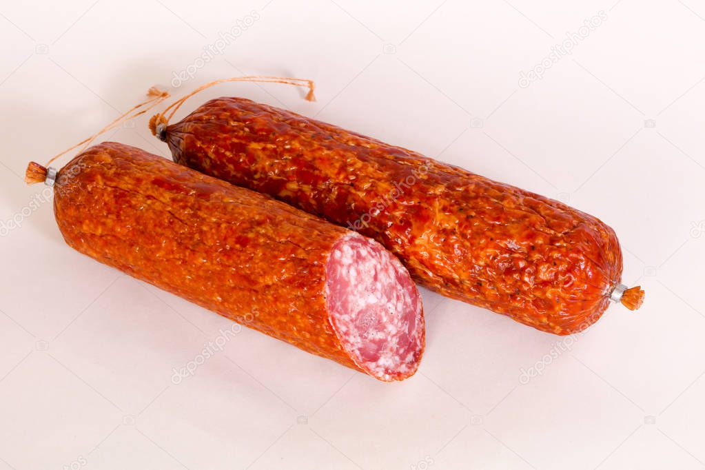 Two Salamy sausages isolated