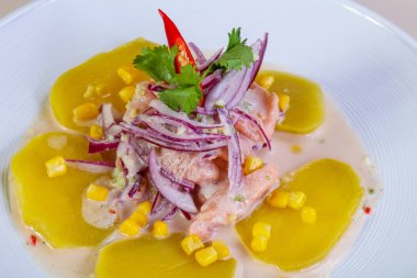 Somon ve soğanlı Ceviche.