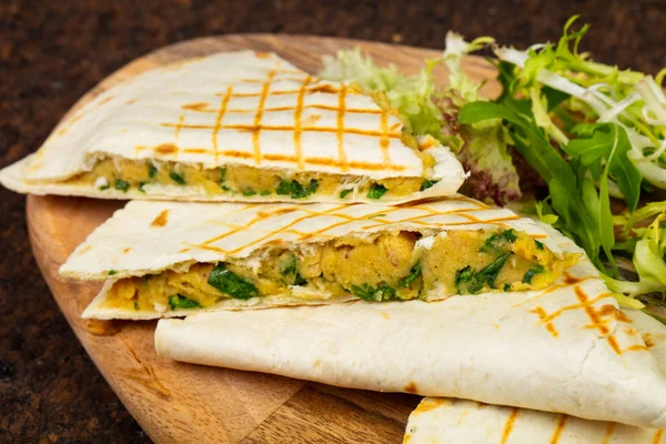 Delicious quesadilla pita with avocado pasta